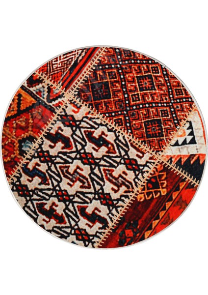 K1300 Patchwork Saçaksız Dijital Yuvarlak Halı Kaymaz Yıkanabilir Mutfak Salon Halısı