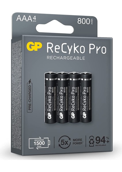 Recyko+ Pro Aaa Ince Ni-Mh Şarjlı Pil, 1.2 Volt, 4'lü Kart