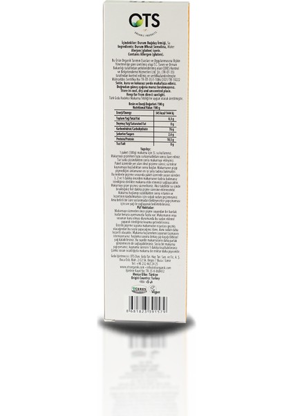 Çubuk Makarna 500 g. -VEGAN-