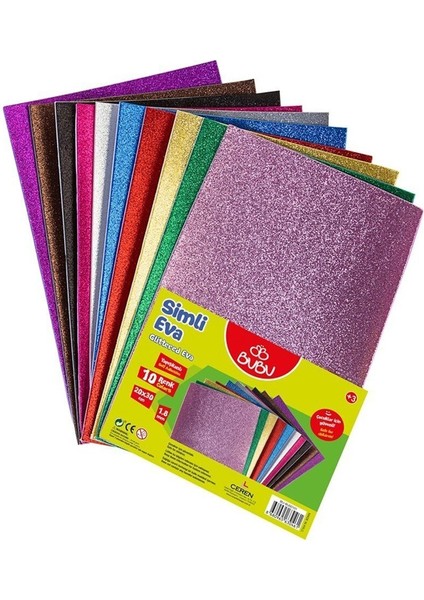 Simli Yapışkanlı Eva 10 Renk 2mm 20X30 cm