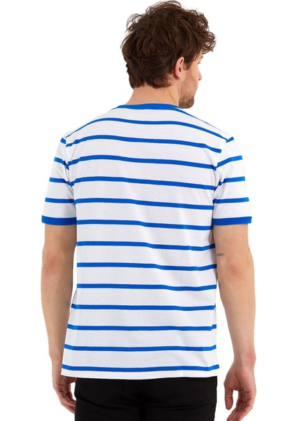 Bisiklet Yaka Ringel Örgü Kısa Kol Mavi Çizgili T-Shirt indirimleri