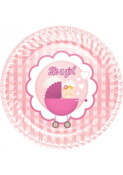 Bebek Arabalı Baby Shower Parti Tabağı 8 Adet Itsa Girl Pembe Renk