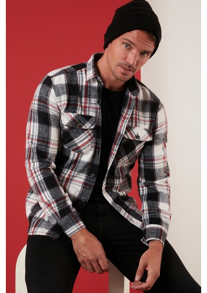 Regular Fit Çift Cepli Oduncu Ekose Uzun Kollu Gömlek Erkek Gömlek CF23W114654
