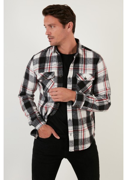 Regular Fit Çift Cepli Oduncu Ekose Uzun Kollu Gömlek Erkek Gömlek CF23W114654