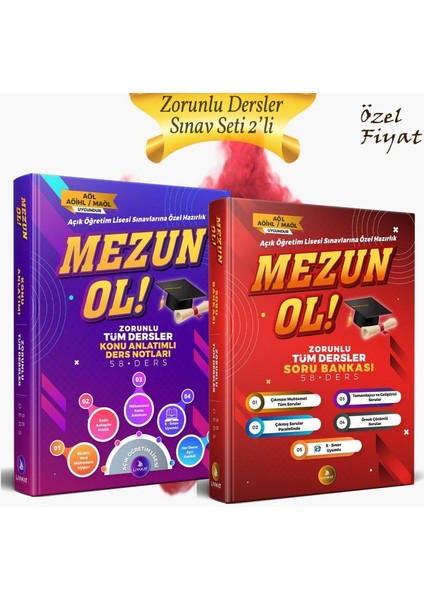 2’li Efsane AÖL Sınav Seti - Zorunlu Tüm Dersler Konu Anlatımlı Ders Notları ve Soru Bankası - Açık Öğretim Lisesi Sınavlarına Özel Hazırlık - Mezun Ol