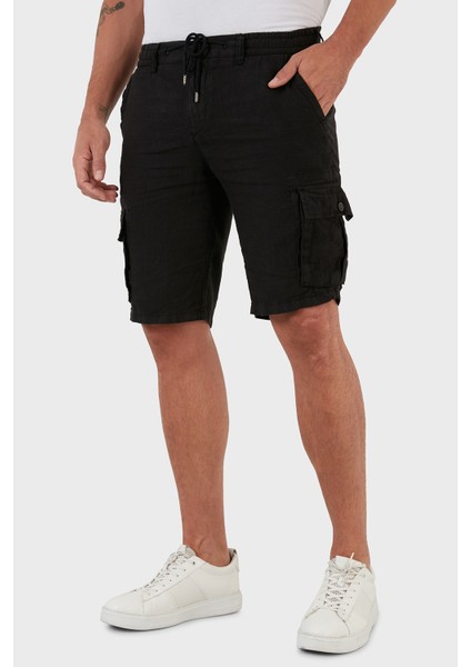 Belden Bağlamalı Cepli Regular Fit % 100 Keten Short Erkek Short 630JURIŞORT