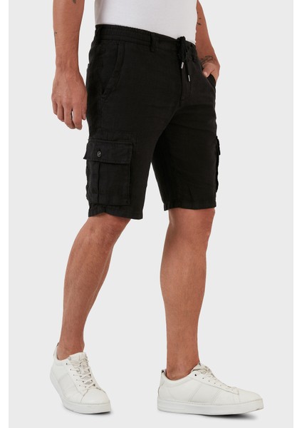 Belden Bağlamalı Cepli Regular Fit % 100 Keten Short Erkek Short 630JURIŞORT