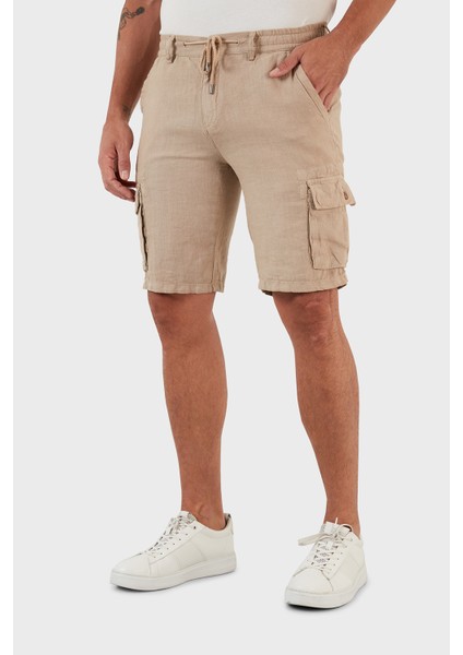 Belden Bağlamalı Cepli Regular Fit % 100 Keten Short Erkek Short 630JURIŞORT