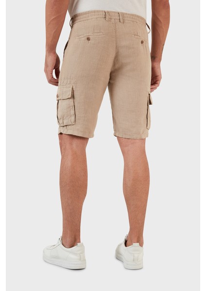 Belden Bağlamalı Cepli Regular Fit % 100 Keten Short Erkek Short 630JURIŞORT