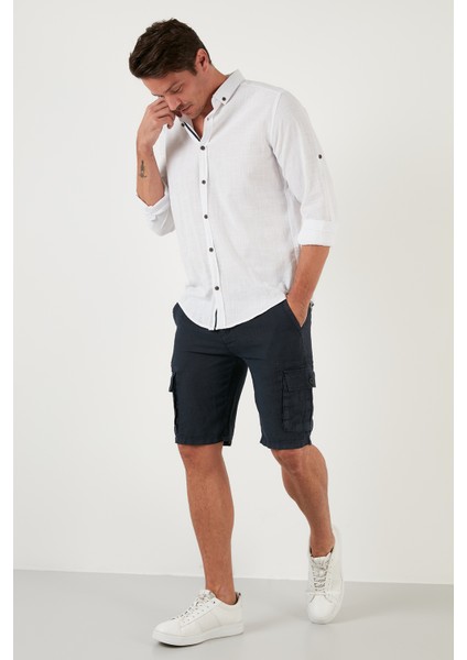 Belden Bağlamalı Cepli Regular Fit % 100 Keten Short Erkek Short 630JURIŞORT