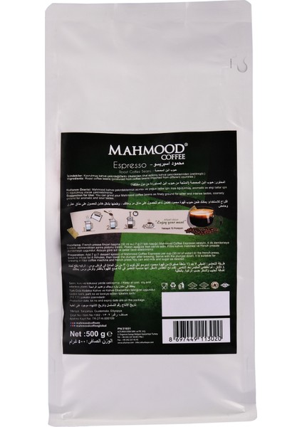 Mahmood Coffee Kavrulmuş Espresso Kahve Çekirdekleri 500 gr