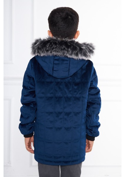 Mavi Erkek Çocuk Su ve Rüzgar Geçirmez Çıkartılabilir Kapüşonlu Kadife Mont & Kaban fırsatları