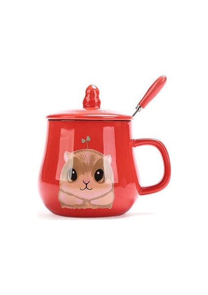 Sevimli Karikatür Kedi Seramik Kahve Kupa Kapak ile Yaratıcı Hayvan Desen Kupalar Drinkware Kahve Çay Bardağı Yenilik Hediyeler Süt Kupası | Kupalar (Kırmızı) (Yurt Dışından)