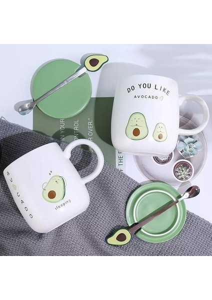 Avokado ile Kupalar Komik Kahve Fincanı Seramik Yaratıcı Renk Isıya Dayanıklı Kupa Kapaklı 400 ml Çocuk Ofis Ev Drinkware Hediye | Kupalar (Yeşil) (Yurt Dışından) modelleri