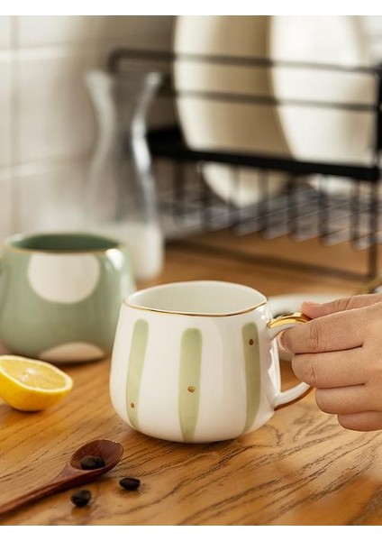 Nordic Yaratıcı Seramik Kahve Fincanı Ev Su Süt Mark Kupa Kakma Çift Kupası Tatil Doğum Günü Hediyesi | Kupalar (Yeşil) (Yurt Dışından) modelleri