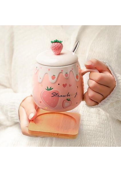 Kapak Kaşık Kupa ile Yüksek Güzellik Kupası Kadın Öğrenci Kore Versiyonu Güzel Ins Kahve Fincanı Ev Seramik Kahvaltı Kupası | Kupalar (Pembe) (Yurt Dışından) modelleri