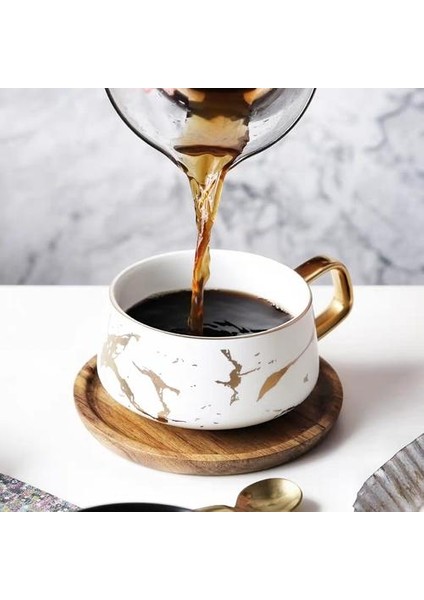 Lüks Nordic Mermer Seramik Kahve Fincanları Yoğunlaştırılmış Kahve Kupalar Cafe Çay Kahvaltısı Süt Bardak Daire Takım Elbise Çanak Kaşık Seti | Kupalar (Beyaz) (Yurt Dışından) fiyatları