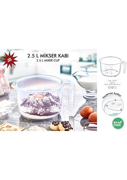 2500ML Kapaklı Mikser Kabı (Kaymaz Ayaklı) modelleri