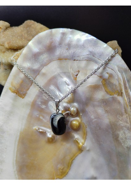 Siyah Göz Akik Doğal Taş Kolye Ucu (47 cm Zincir Dahil) fiyatları