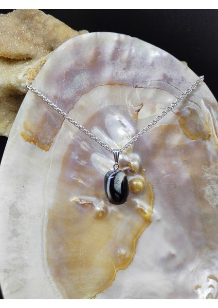 Siyah Göz Akik Doğal Taş Kolye Ucu (47 cm Zincir Dahil) fırsatları