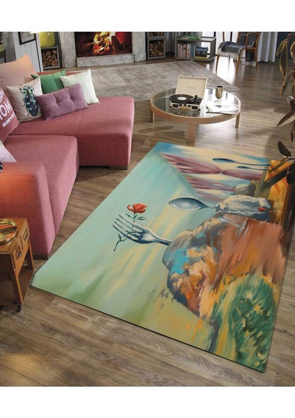 Renkli Halılar Yıkanabilir Dijital Baskı Modern Dekoratif Kaymaz Tabanlı Salon Halısı Mutfak Halısı Yolluk