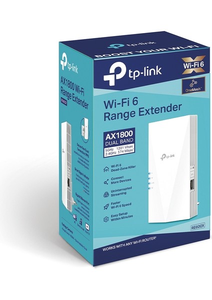 TP-Link RE600X, AX1800 Mbps, 1 Gigabit Bağlantı Noktası, Dahili Access Point Modu ile Geniş Bant/Wi-Fi Güçlendirici/Hotspot, Wi-Fi 6 Menzil Genişletici