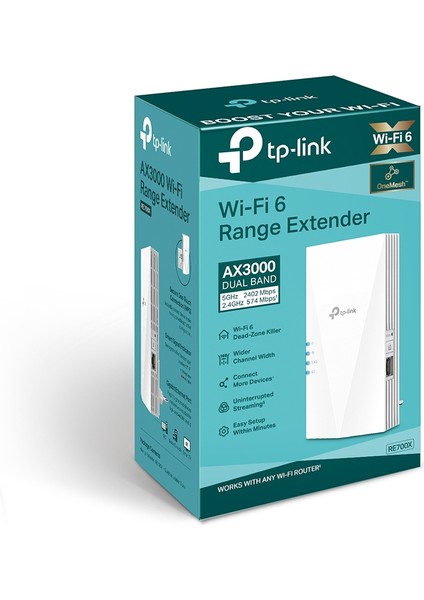 TP-Link RE700X, AX3000 Mbps, Geniş Bant/Wi-Fi Genişletici, 1 Gigabit Bağlantı Noktalı Wi-Fi Güçlendirici/Hotspot, 160 MHz Kanallar, Dahili Access Point Modu, Wi-Fi 6 Menzil Genişletici