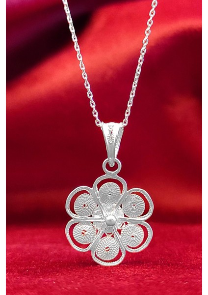 El Yapımı Telkari Gümüş Kolye Kadın Tasarım Kolye 925 Ayar UC-523