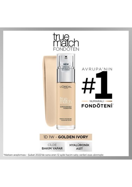 Loreal Paris True Match Bakım Yapan Fondöten 1D GOLDEN IVORY