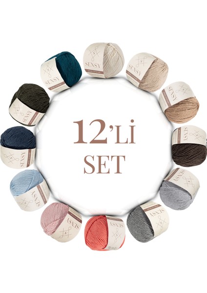 Premium 12 Adet 50GR Baby Soft Cotton Amigurumi ve Punch Ipi Set2