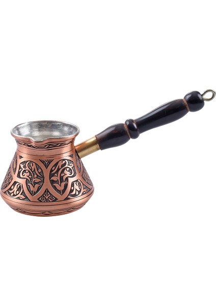 Bakır Siyah Ahşap Saplı Y Motif Cezve Rose Gold Küçük Boy
