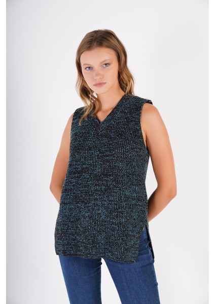 Selanik Örgü V Yaka Yün Süveter Bluz Örme Triko TRIST-6126