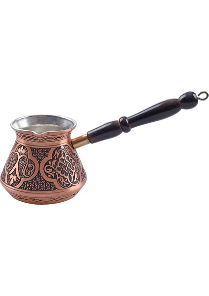 Bakır Siyah Ahşap Saplı Lale Motif Cezve Rose Gold Büyük Boy No2