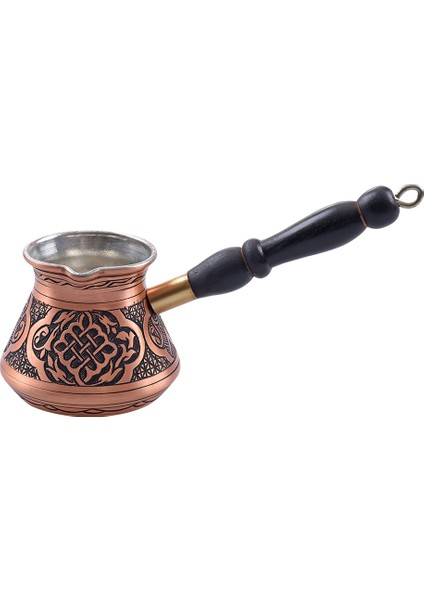 Bakır Siyah Ahşap Saplı Lale Motif Cezve Rose Gold Küçük Boy No2