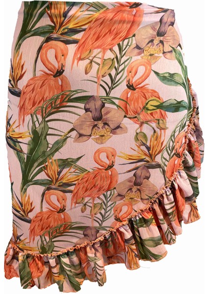 Frida Flamingo Desen Kısa Fırfırlı Pareo