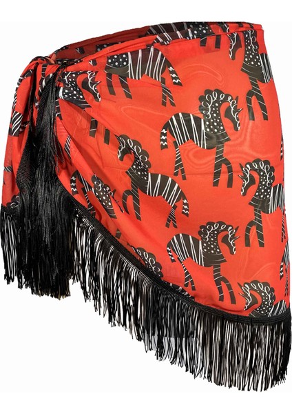 Amore Püsküllü Kırmızı Zebra Desen Pareo fiyatları