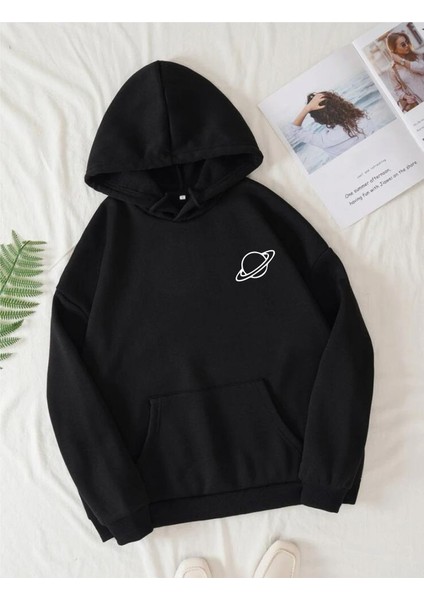 Afro Giyim Unisex Satürn Baskılı Oversize Kapşonlu Hoodie