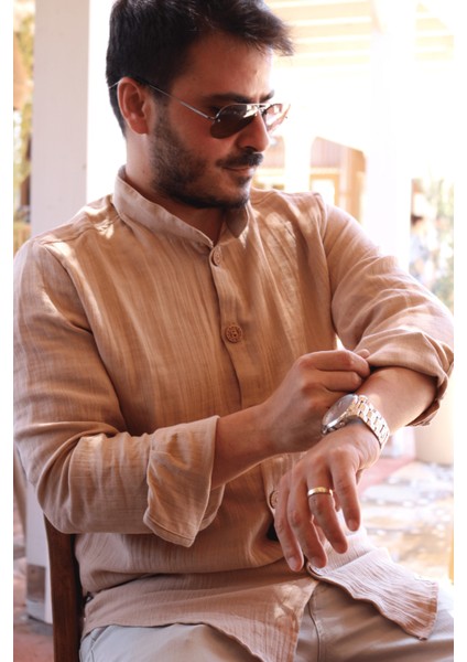 Müslin Erkek Gömlek Bej