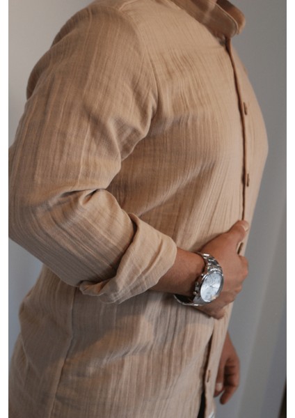 Müslin Erkek Gömlek Bej modelleri