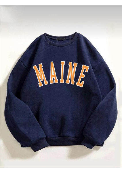 Kadın Oversize Turuncu Maine Baskılı Sweatshirt