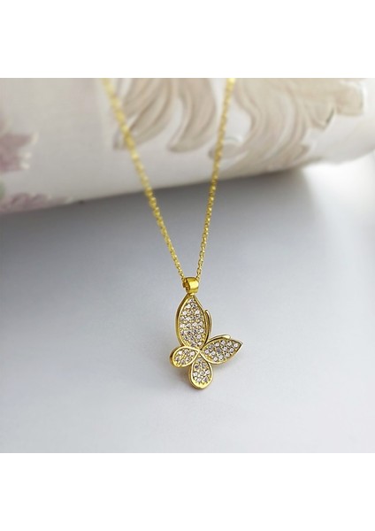 Kadın 925 Ayar Gümüş Taşlı Kelebek Kolye modelleri