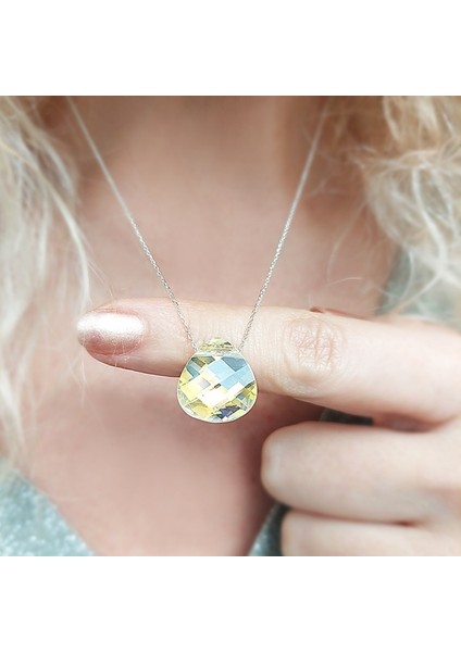 925 Ayar Gümüş Damla Swarovski Taşlı Kolye