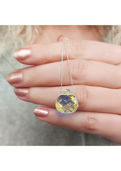 925 Ayar Gümüş Damla Swarovski Taşlı Kolye
