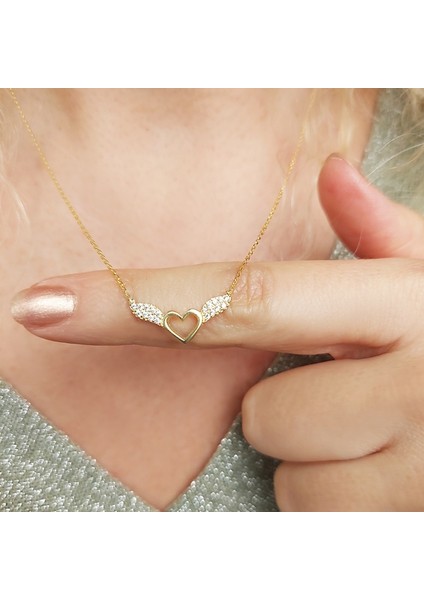 925 Ayar Gümüş Kadın Melek Kanatlı Kalp Kolye fiyatları