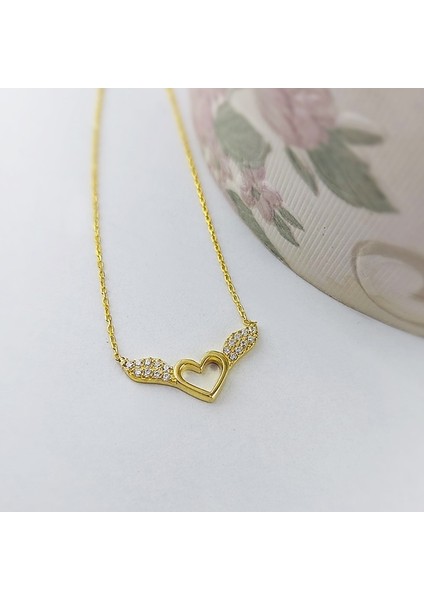 925 Ayar Gümüş Kadın Melek Kanatlı Kalp Kolye fırsatları