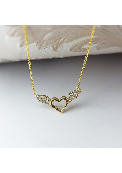 925 Ayar Gümüş Kadın Melek Kanatlı Kalp Kolye indirimleri