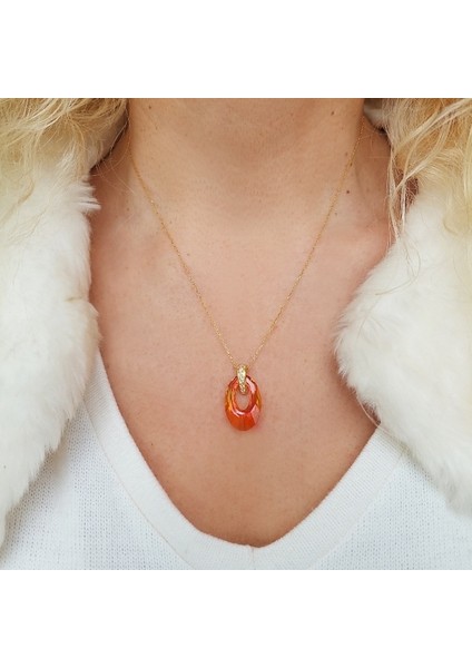 925 Ayar Gümüş Turuncu Swarovski Taşlı Kolye