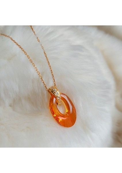 925 Ayar Gümüş Turuncu Swarovski Taşlı Kolye fiyatları