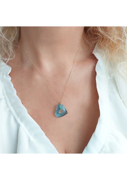 925 Ayar Gümüş Mavi Swarovski Taşlı Kalp Kolye