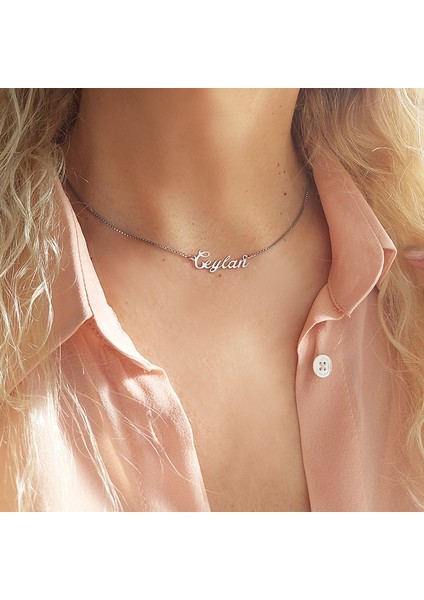 925 Ayar Gümüş Venezia Zincirli Choker Isim Kolye
